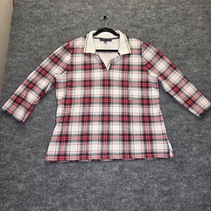 Tommy Hilfiger Shirt Womens XL Red White Plaid 3/4 Sleeve Stretch Pullover Top
